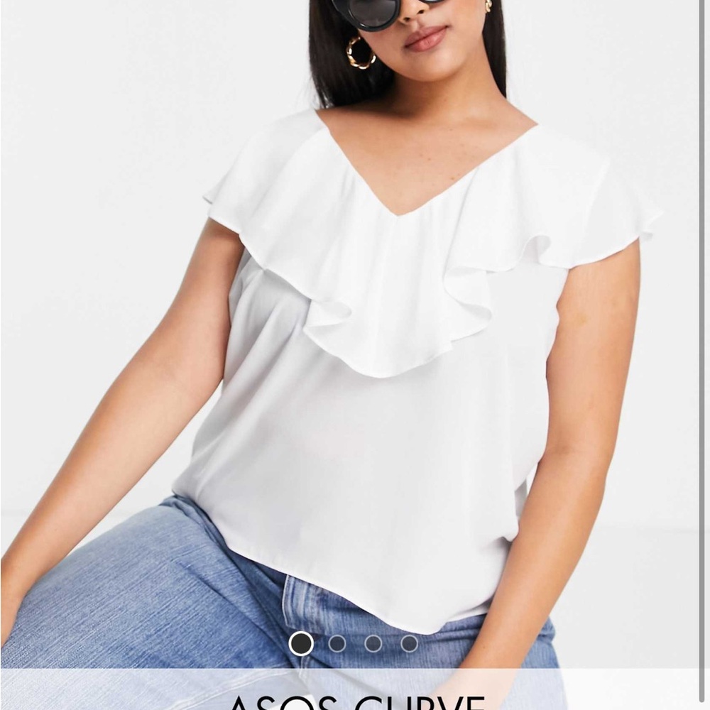 ASOS DESIGN Curve frill neck blouse in ivory